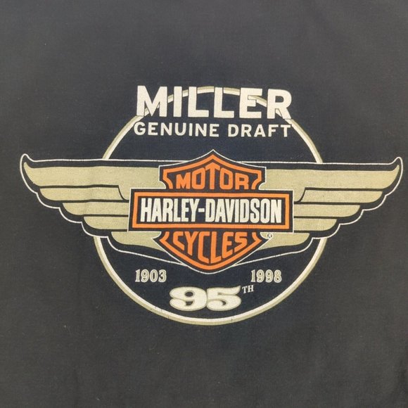 Harley Davidson Miller Genuine Draft 95th Anniversary Men’s Black T-Shirt Sz XL - Picture 4 of 6